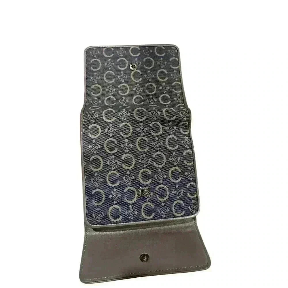 Vintage Celine Unisex Blue Canvas Geometric Wallet Credit Card Holder - Picture 6 of 8